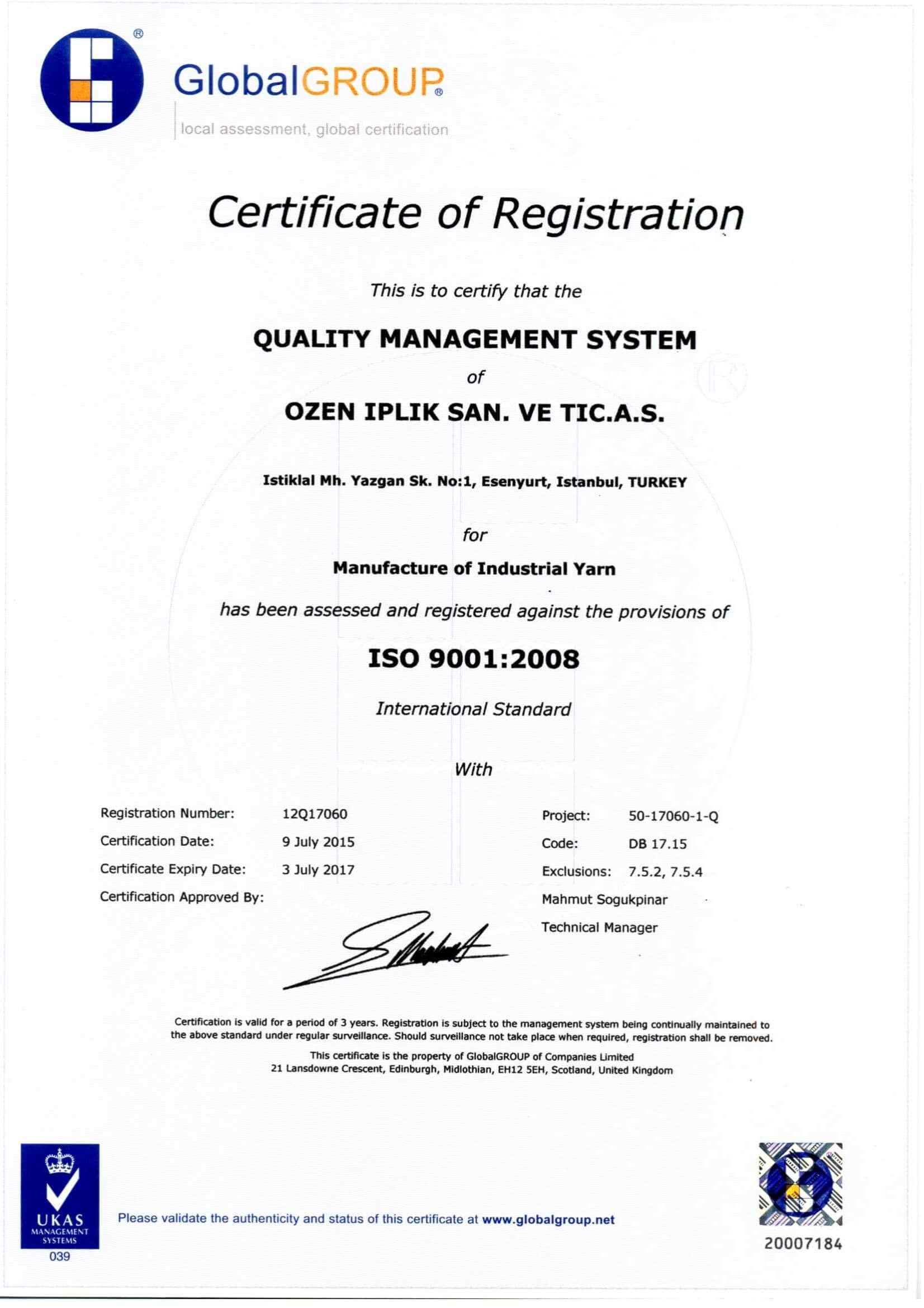 Certificate of Registration ISO 9001:2208